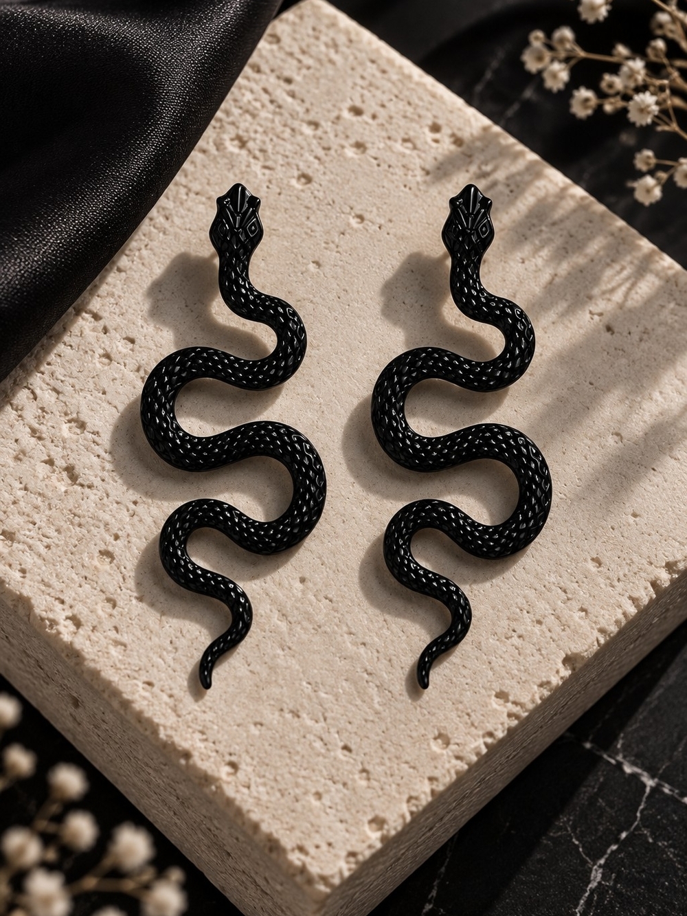 Snake Collection Snake Earrings in Black NWT